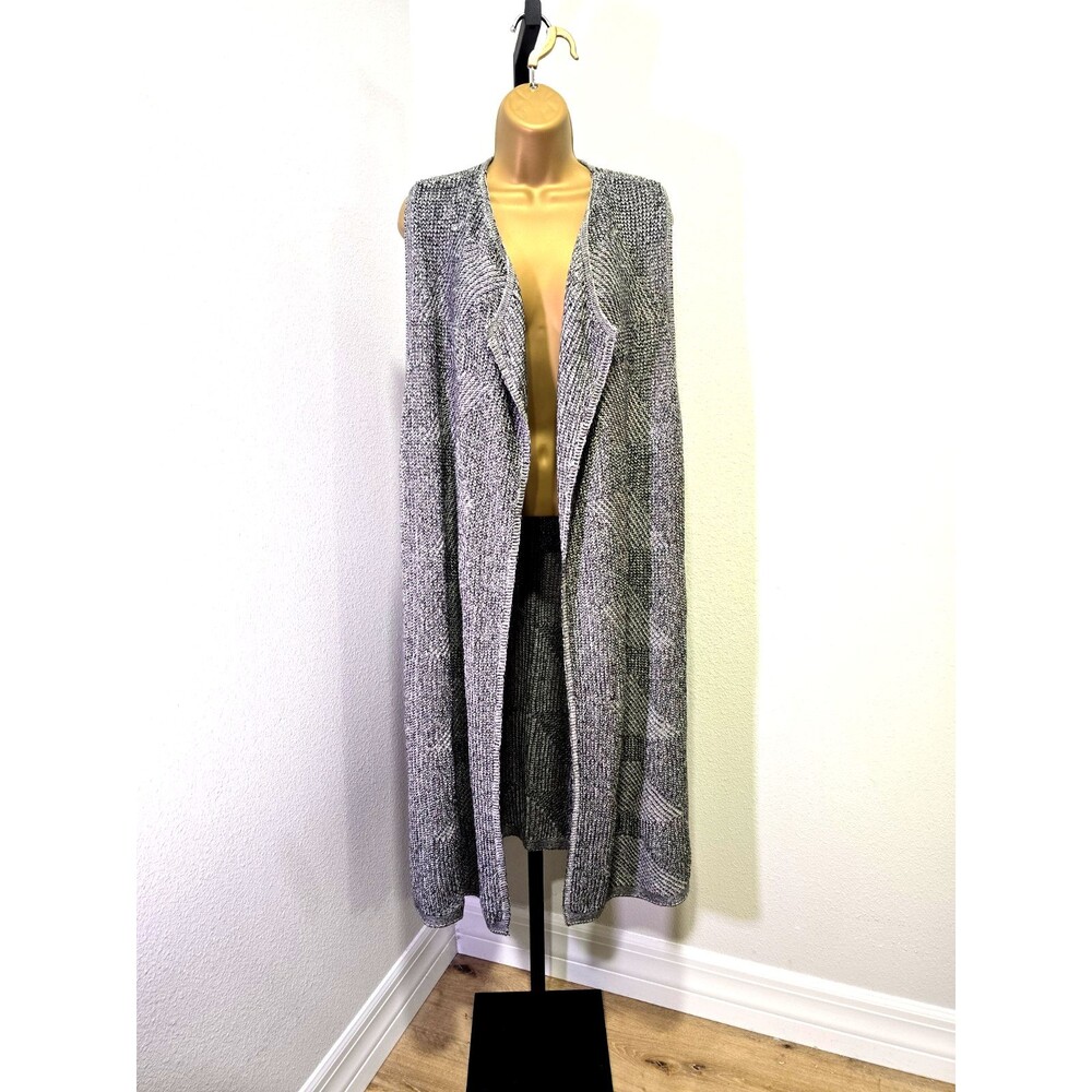 Women's Gray Cardigan Sleeveless Vest XL Lagenlook Cotton Granola Office Career